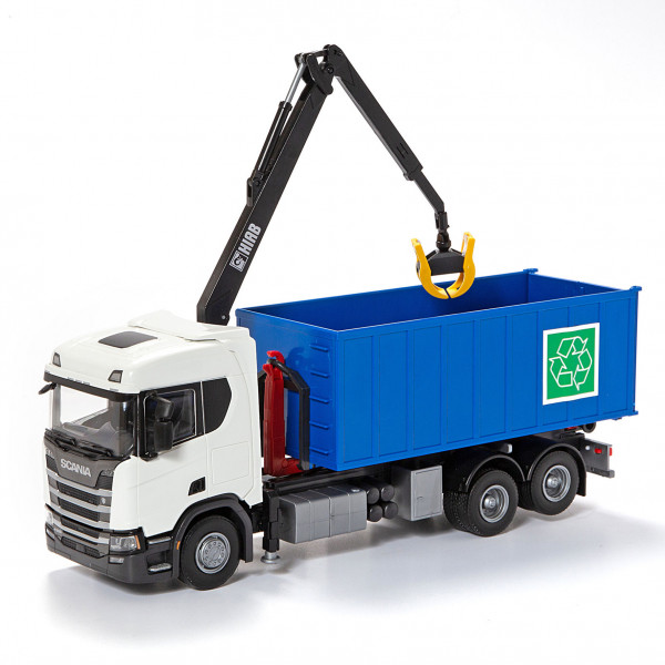 Scania-Containermulde, 3-achsig mit Kran, weiß