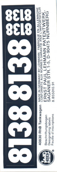 Beschriftungsbogen für RhB-Kesselwagen 8138