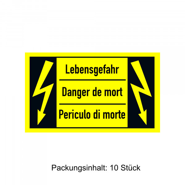 Warnschild-Aufkleber "Lebensgefahr", 10 Stück