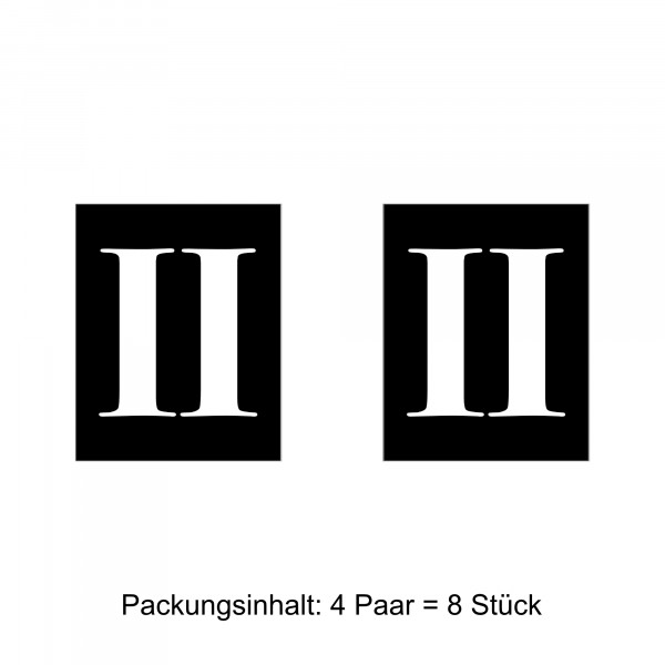 Wagenklassen-Aufkleber, römisch "II", 8 Stück