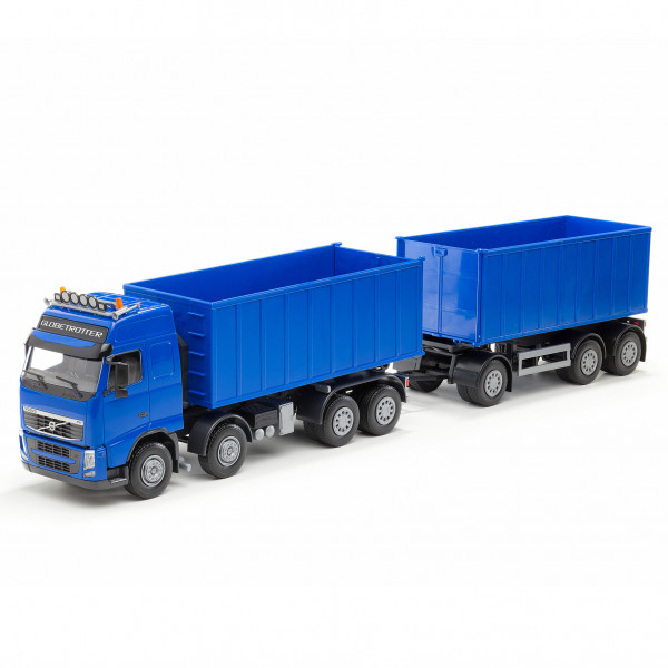 Volvo-Absetzmulden LKW mit Anhänger, blau