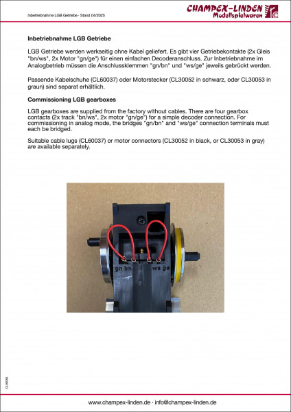 Information Inbetriebnahme LGB Getriebe