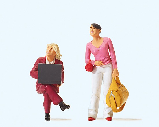 Mädchen mit Tasche und Laptop, 2 Stück