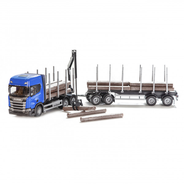 Scania-Holztransporter mit Anhänger, blau