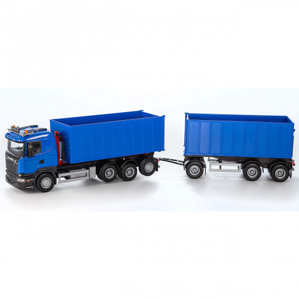 Scania-Absetzmulden LKW mit Anhänger, blau