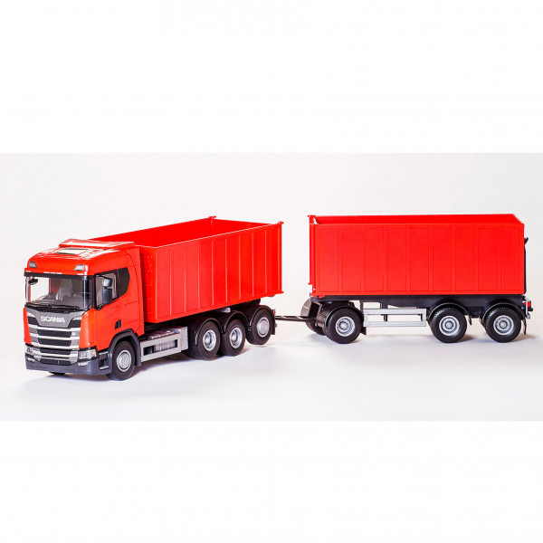 Scania-Absetzmulden LKW mit Anhänger, rot