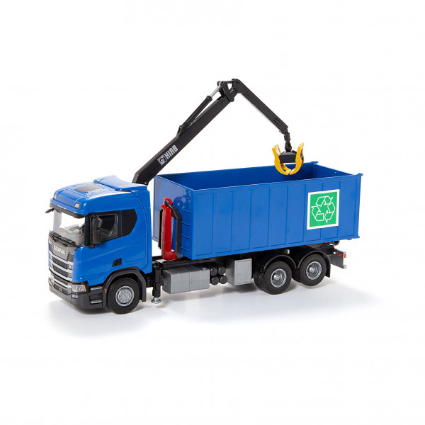 Scania-Containermulde, 3-achsig mit Kran, blau