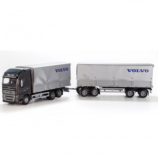 Volvo-Planen-LKW mit Anhänger, schwarz