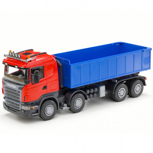 Scania-Absetzmulden-LKW, flacher Container, rot