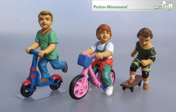 Kinder mit Dreirädern, 3 Stück, Metall