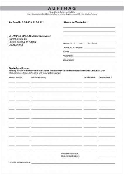 CL-Bestellformular Standard-Artikel